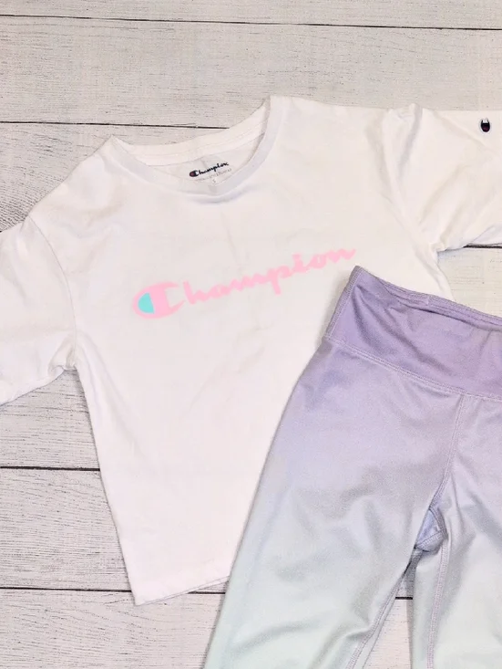 Champion Kids White T-Shirt & Gap Fit Lavender Ombre Capri Leggings Set - S / 8 - Picture 5 of 9